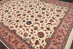 9x12 Ivory, Rose Hand Knotted 100% Wool 300 KPSI Masterpiece Pakistani Oriental Area Rug - Oriental Rug Of Houston