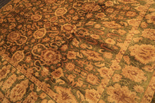 9x12 Green, Gold, Tan Color Hand Knotted Agra Wool Traditional Oriental Rug