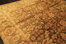 9x12 Green, Gold, Tan Color Hand Knotted Agra Wool Traditional Oriental Rug
