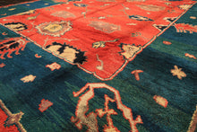 9x12 Coral, Turquoise, Teal Color Hand Knotted Turkish Oushak Wool  Oriental Rug