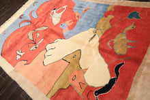6x9 Coral, Ivory, Gold Color Hand Knotted Gabbeh Wool Modern & Contemporary Oriental Rug