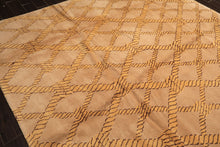 8x10 Tan, Gold, Chocolate Color Hand Knotted Tibetan Wool Transitional Oriental Rug