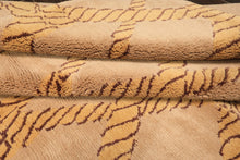 8x10 Tan, Gold, Chocolate Color Hand Knotted Tibetan Wool Transitional Oriental Rug