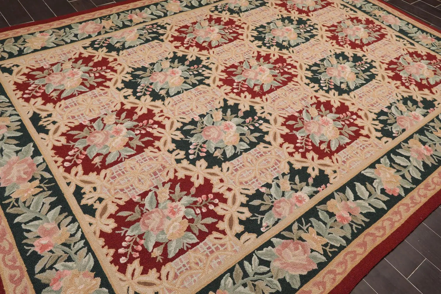 Red Hooked Rugs 8x11 Red, Denim Hand Hooked Wool Traditional Persian Oriental Area Rug ...