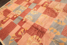 8x10 Blush, Rose, Blue Color Hand Knotted Tibetan Wool Transitional Oriental Rug