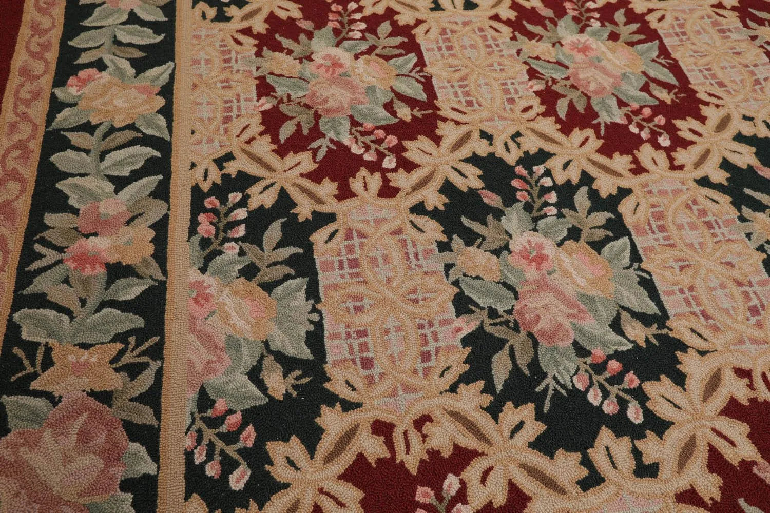 Red Hooked Rugs 8x11 Red, Denim Hand Hooked Wool Traditional Persian Oriental Area Rug ...