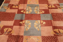 8x10 Blush, Rose, Blue Color Hand Knotted Tibetan Wool Transitional Oriental Rug
