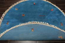 Round Aqua, Gold, Black Color Hand Knotted Gabbeh Wool Modern & Contemporary Oriental Rug