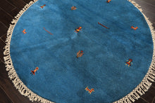 Round Aqua, Gold, Black Color Hand Knotted Gabbeh Wool Modern & Contemporary Oriental Rug