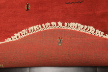 Round Coral, Gold, Black Color Hand Knotted Gabbeh Wool Modern & Contemporary Oriental Rug