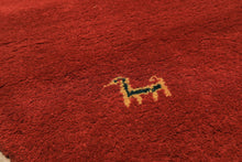 Round Coral, Gold, Black Color Hand Knotted Gabbeh Wool Modern & Contemporary Oriental Rug