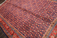 7x11 Royal Blue, Coral, Blush Color Hand Knotted Mahal Sarouk Wool Traditional Oriental Rug