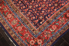 7x11 Royal Blue, Coral, Blush Color Hand Knotted Mahal Sarouk Wool Traditional Oriental Rug