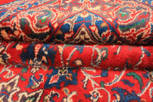 7x11 Red, Aqua, Aubergine Color Hand Knotted Sarouk Wool Traditional Oriental Rug
