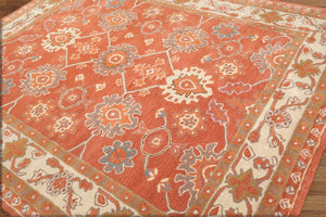 Multi Size Handmade Oushak 100% Wool Oriental Area Rug Orange, Beige Color