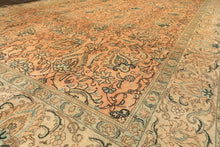 10x14 Peach, Beige, Celadon Color Hand Knotted Tabriz Wool Traditional Oriental Rug