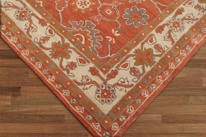 Multi Size Handmade Oushak 100% Wool Oriental Area Rug Orange, Beige Color