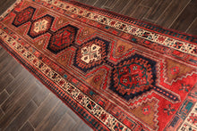 Runner Navy, Brown, Ivory Color Hand Knotted Hamadan Wool Traditional Oriental Rug