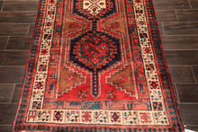 Runner Navy, Brown, Ivory Color Hand Knotted Hamadan Wool Traditional Oriental Rug
