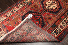 Runner Navy, Brown, Ivory Color Hand Knotted Hamadan Wool Traditional Oriental Rug
