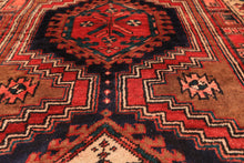 Runner Navy, Brown, Ivory Color Hand Knotted Hamadan Wool Traditional Oriental Rug