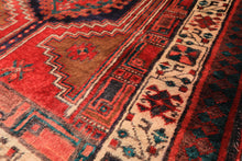 Runner Navy, Brown, Ivory Color Hand Knotted Hamadan Wool Traditional Oriental Rug