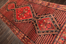 Runner Red, Charcoal, Brown Color Hand Knotted Hamadan Wool Traditional Oriental Rug