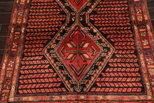 Runner Red, Charcoal, Brown Color Hand Knotted Hamadan Wool Traditional Oriental Rug