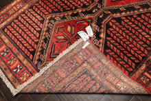 Runner Red, Charcoal, Brown Color Hand Knotted Hamadan Wool Traditional Oriental Rug