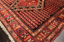 Runner Red, Charcoal, Brown Color Hand Knotted Hamadan Wool Traditional Oriental Rug