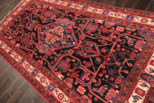 Runner Black, Red, Ivory Color Hand Knotted Heriz Wool Traditional Oriental Rug