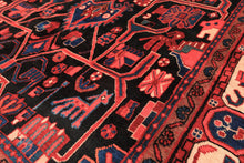 Runner Black, Red, Ivory Color Hand Knotted Heriz Wool Traditional Oriental Rug