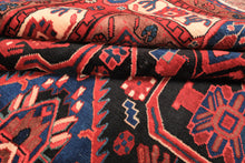 Runner Black, Red, Ivory Color Hand Knotted Heriz Wool Traditional Oriental Rug