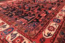 Runner Black, Red, Ivory Color Hand Knotted Heriz Wool Traditional Oriental Rug