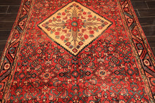 Runner Rust, Coral, Ivory Color Hand Knotted Hamadan Wool Traditional Oriental Rug
