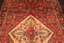 Runner Rust, Coral, Ivory Color Hand Knotted Hamadan Wool Traditional Oriental Rug