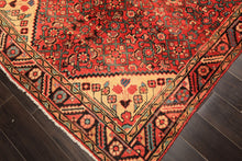 Runner Rust, Coral, Ivory Color Hand Knotted Hamadan Wool Traditional Oriental Rug