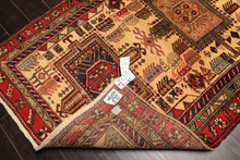 Runner Light Gold, Coral, Navy Color Hand Knotted Kurdish Hamadan Wool Traditional Oriental Rug