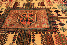 Runner Light Gold, Coral, Navy Color Hand Knotted Kurdish Hamadan Wool Traditional Oriental Rug