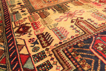 Runner Light Gold, Coral, Navy Color Hand Knotted Kurdish Hamadan Wool Traditional Oriental Rug