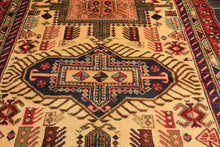 Runner Light Gold, Coral, Navy Color Hand Knotted Kurdish Hamadan Wool Traditional Oriental Rug