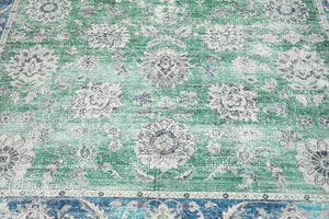 Multi Size Green Machine Made Traditional washable Polyester Oriental Area Rug - Oriental Rug Of Houston