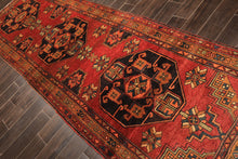 Runner Rust, Gold, Charcoal Color Hand Knotted Kurdish Hamadan Wool Traditional Oriental Rug