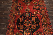 Runner Rust, Gold, Charcoal Color Hand Knotted Kurdish Hamadan Wool Traditional Oriental Rug