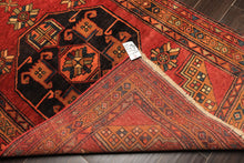 Runner Rust, Gold, Charcoal Color Hand Knotted Kurdish Hamadan Wool Traditional Oriental Rug