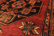 Runner Rust, Gold, Charcoal Color Hand Knotted Kurdish Hamadan Wool Traditional Oriental Rug