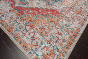 Multi Size  Beige Turquoise Coral Color Machine Made Flatweave Polyester Traditional Oriental Rug