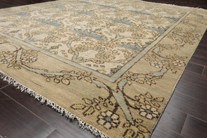 Multi Size Beige Hand Knotted William Morris Tulip Arts and Craft Oushak 100% Wool Oriental Area Rug