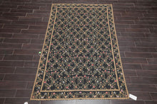 6x9 Black Hand Woven Wool French Aubusson Needlepoint Flat pile Oriental Area Rug - Oriental Rug Of Houston