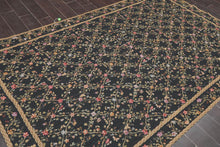 6x9 Black Hand Woven Wool French Aubusson Needlepoint Flat pile Oriental Area Rug - Oriental Rug Of Houston